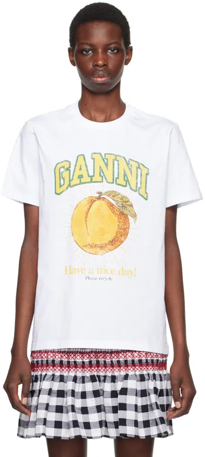 Ganni White Peach T-shirt In 151 Bright White