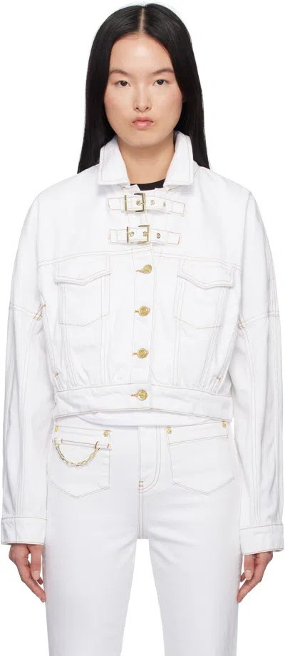 GANNI WHITE PIN-BUCKLE DENIM JACKET
