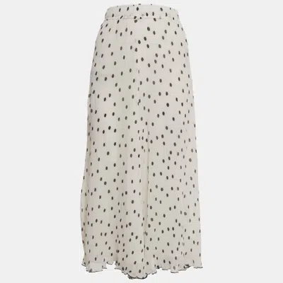 Pre-owned Ganni White Polka Dot Print Chiffon Plisse Midi Skirt S