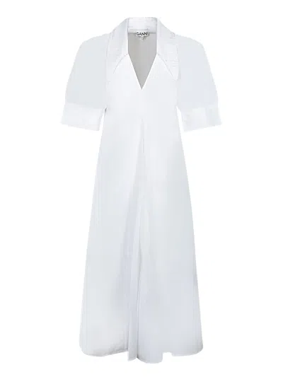 GANNI WHITE POPLIN MAXI DRESS