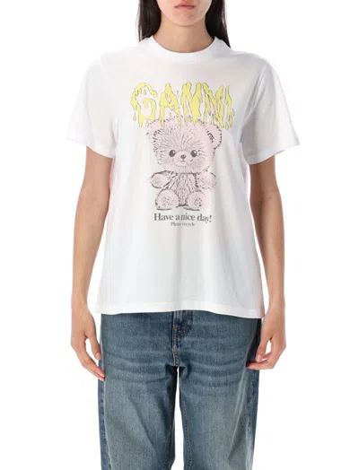 GANNI WOMEN WHITE PRINTED T-SHIRT, S LUXURY T-SHIRTS FOR WOMEN DARVEYS