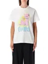 Ganni Women White Crewneck T-shirt With Maxi Logo On The Front In Cotton Jersey Woman In White