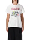 Ganni Graphic Print Crew Neck Short Sleeve Top In White