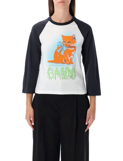 GANNI WHITE PRINTED T-SHIRT