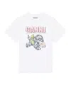 Ganni Graphic Print Crew Neck Short Sleeve Top In White