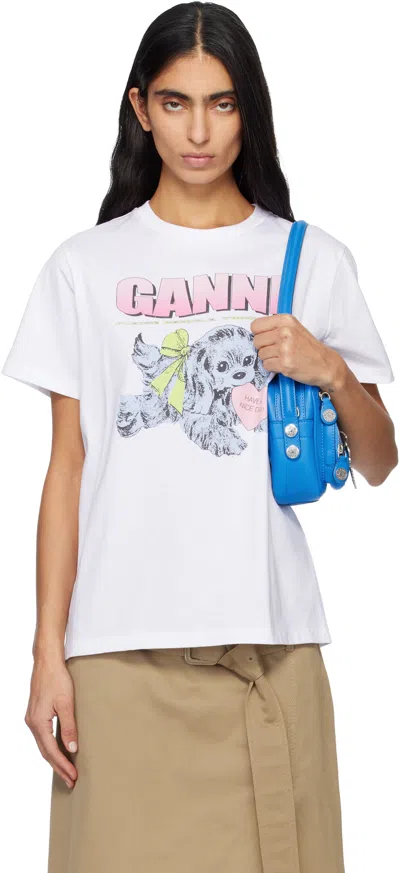 Ganni Women Puppy Print And Logo T-shirt In White