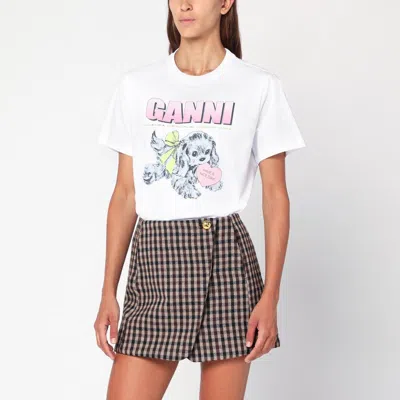 GANNI GANNI WHITE PUPPY T-SHIRT WOMEN