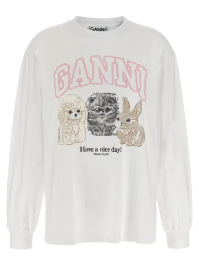 GANNI WHITE RE-CUT HEAVY JERSEY ANIMALS T-SHIRT