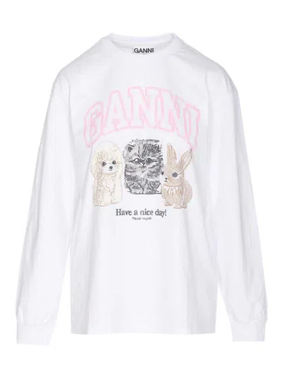 Ganni Oversized Printed Organic And Recycled Cotton-jersey Sweatshirt In White