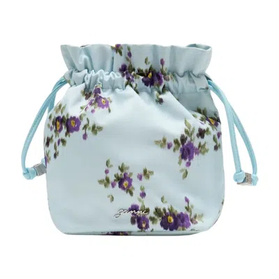 Ganni Floral-printed Synthetic Pouch In Blue