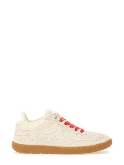 Ganni Canvas Sneakers With Raw Edge In Animal Print