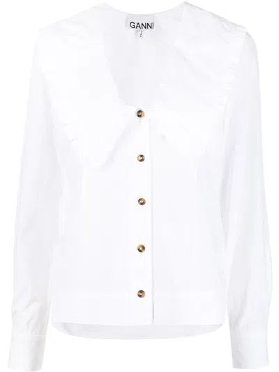 GANNI WHITE RUCHED ORGANIC COTTON SHIRT