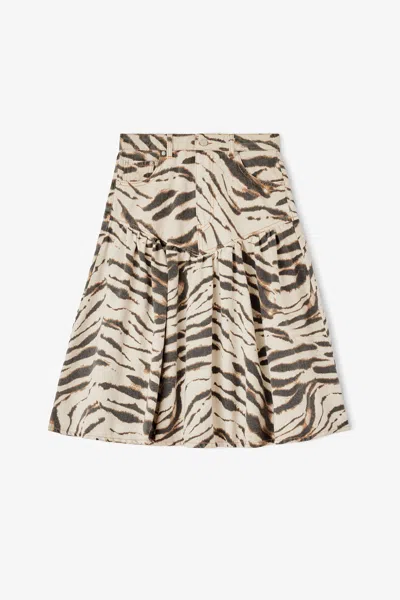 Ganni Skirt In Printed Denim In White