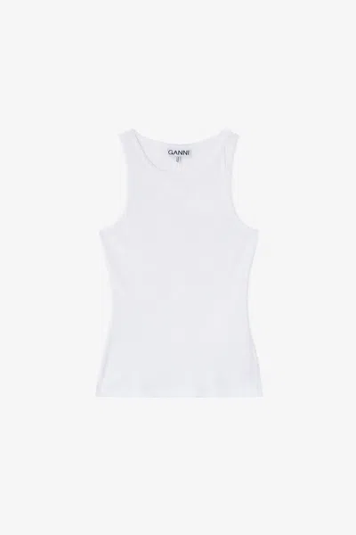 Ganni White Soft Cotton Rib Tank Top - Size Xxs Organic