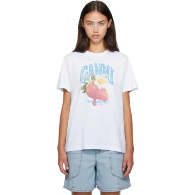 GANNI WHITE STRAWBERRY T-SHIRT