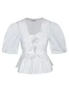 Ganni White Stretch Cotton Blouse In White