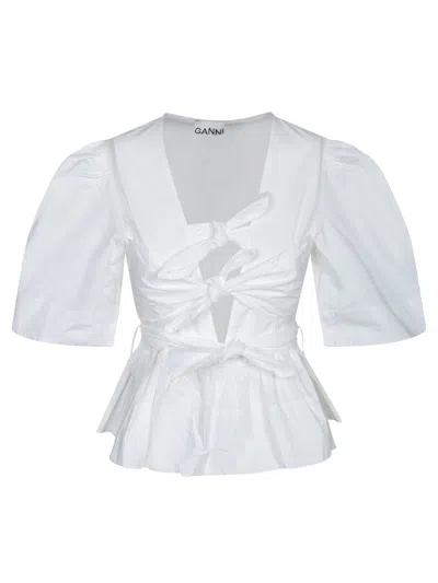 Ganni White Stretch Cotton Blouse