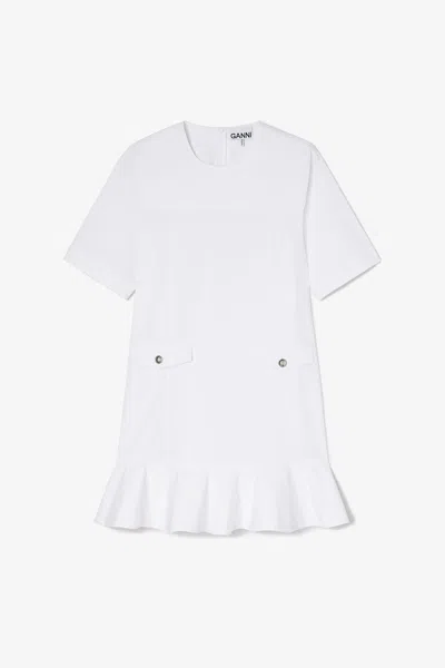 Ganni Stretch Cotton Mini Dress In White