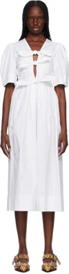Ganni Knotted Midi Dress In 151 Bright White