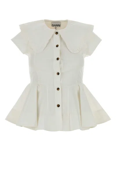 Ganni White Stretch Poplin Shirt In Neutral