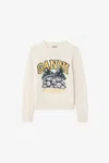 Ganni Basic Cotton Long-sleeve T-shirt With Teddy Mushroom Print In White