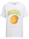 Ganni Peach Crew Neck Graphic Print T-shirt In Multicolor