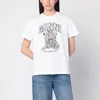 Ganni White T-shirt With Print And Logo Lettering On The Front In Cotton Woman