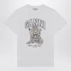 Ganni White T-shirt With Print And Logo Lettering On The Front In Cotton Woman