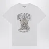 Ganni White T-shirt With Print And Logo Lettering On The Front In Cotton Woman