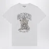 Ganni White T-shirt With Print And Logo Lettering On The Front In Cotton Woman