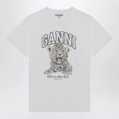 GANNI GANNI WHITE T-SHIRT WITH LEOPARD PRINT