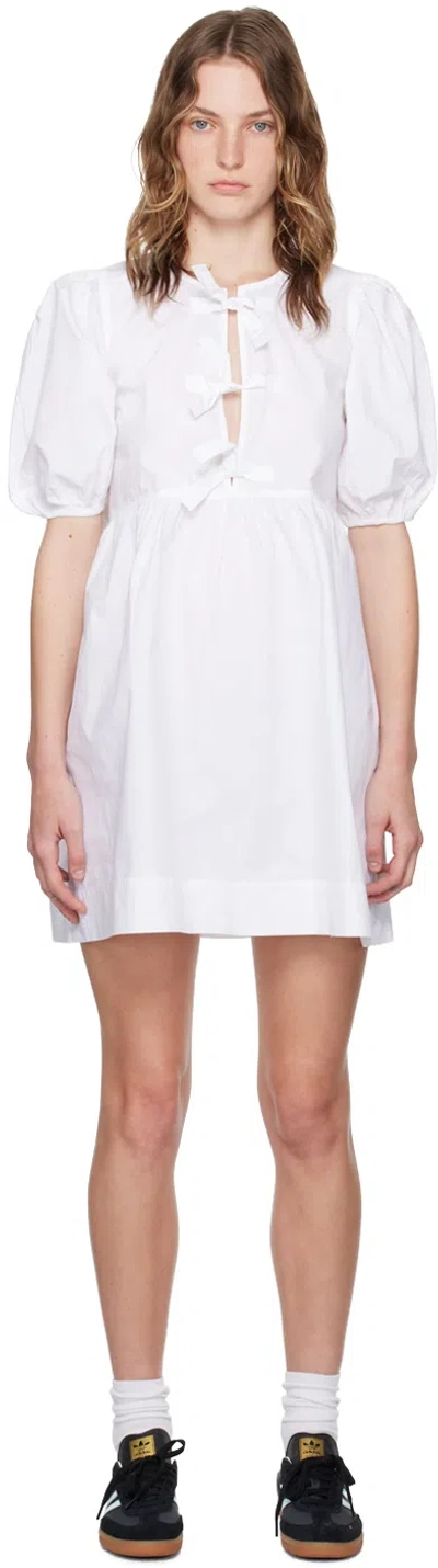 Ganni Organic Cotton Tie String Mini Dress In White
