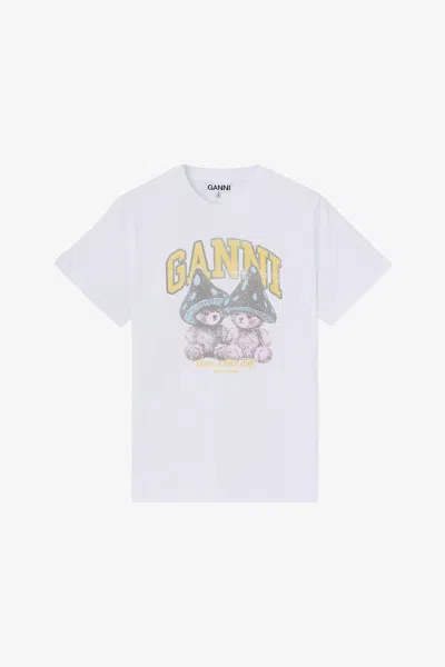 Ganni T-shirt With Mushroom Teddy In White