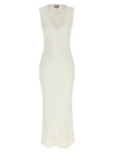 Ganni White V-neck Knitted Maxi Dress