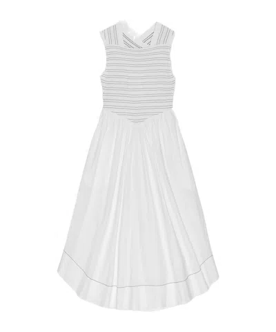 Ganni White Washed Stretch Cotton Smock Midi Dress