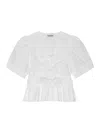 Ganni Belted Tie-detailed Gathered Cotton-blend Poplin Blouse In White