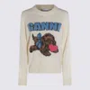 Ganni Sweater In Cream Wool With Dog Pattern In White