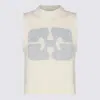 Ganni Beige Recycled Wool Blend Vest With Contrasting Front Logo In Egret