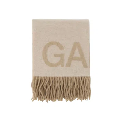 Ganni White Wool Oves Aries Foulard