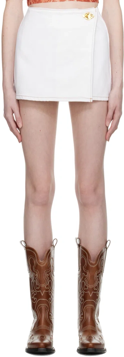 Ganni White Wrap Miniskirt In 151 Bright White