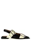 Ganni Black And White Slingback Ballerina Flats With Buckles In Multicolor