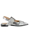 Ganni Buckle Metallic Ballerinas In Silver