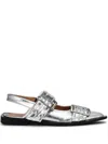 Ganni Buckle Metallic Ballerinas In Silver
