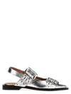 Ganni Buckle Metallic Ballerinas In Silver