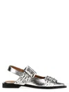 Ganni Buckle Metallic Ballerinas In Silver