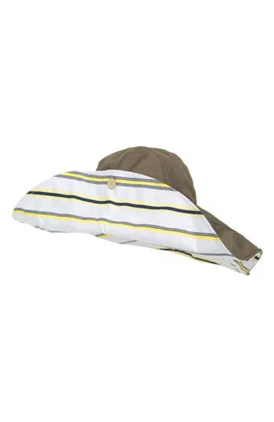 Ganni Wide Brim Sun Hat In Mix Stripe Yellow/pear