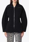 Ganni Black Bonded Crepe Curve Sleeve Jacket In Black