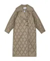 Ganni Quilted Recycled-shell Coat In Brown