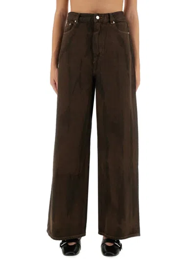 Ganni Wide-leg Baggy Pants In Textured Organic Cotton In Black
