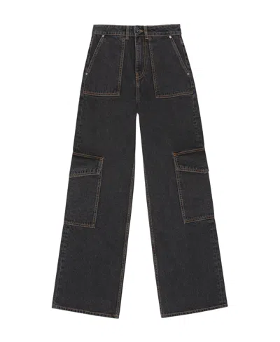 Ganni Wide-leg Cargo Jeans In Black